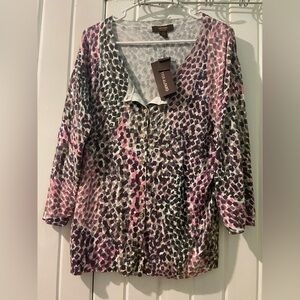 Victor Alfaro  button down bling leopard top X-large NWT
